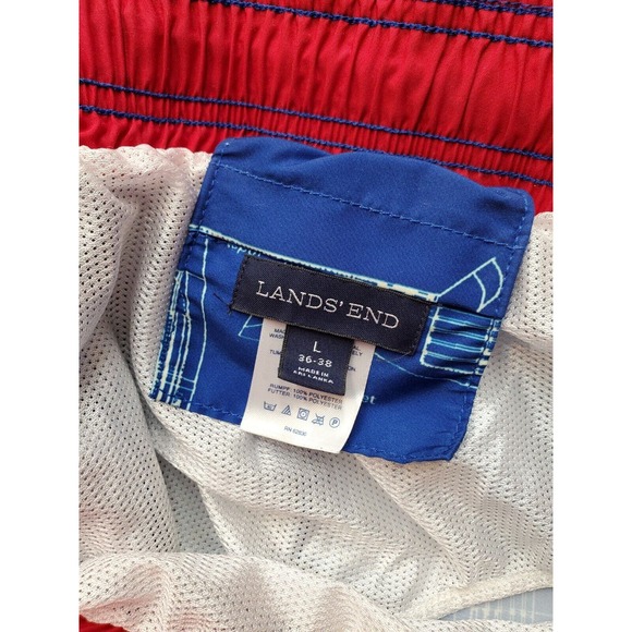 Lands' End Swim Shorts Men Large Blue Sailing Print Elastic Waist Drawstring EUC - Picture 9 of 10